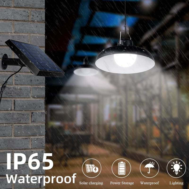 Solar Pendant Lights Outdoor Indoor Double Head Solar Pendant LED Solar Shed Lights IP65 Waterproof Wall Mount Security Lighting