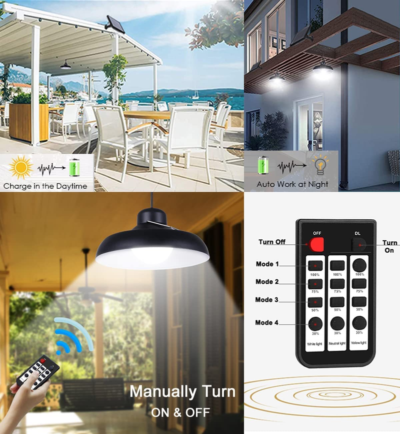 Solar Pendant Lights Outdoor Indoor Double Head Solar Pendant LED Solar Shed Lights IP65 Waterproof Wall Mount Security Lighting