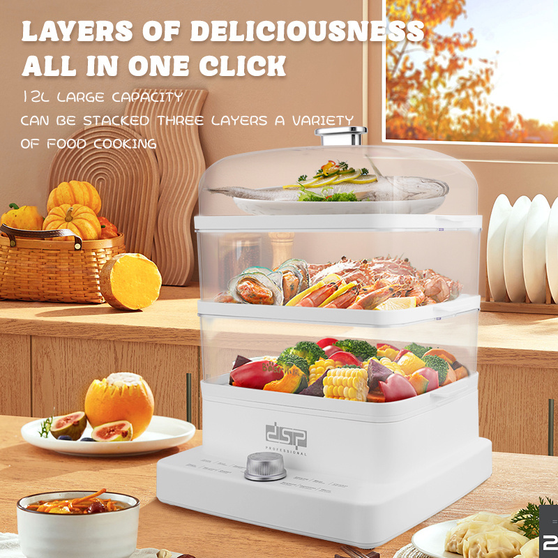 DSP Hot Sale Transparent Electric Food Steamer Display Cabinet Small Size 3 layers Bun Electric Steamer