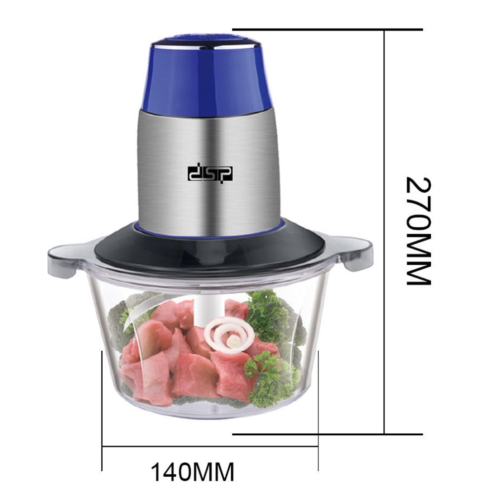 DSP Home Kitchen 1.7L Glass Bowl Grinder for Meat Ginger Vegetables Stainless Steel Blade Electric Food Chopper Food Processor