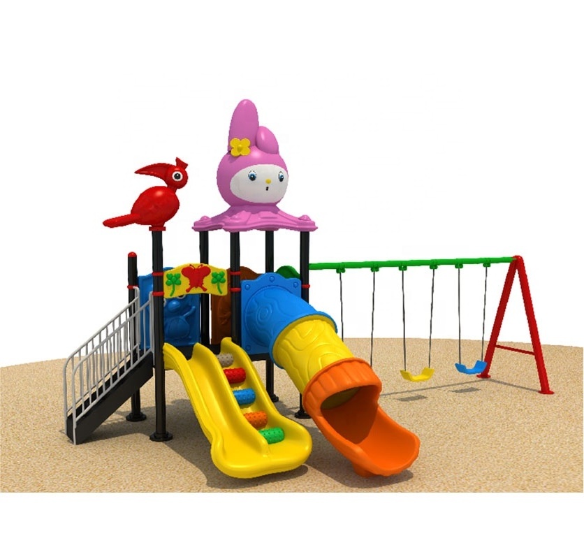 Factory sale outdoor playground equipment with children plastic slide 3 swing sets big toys for kids