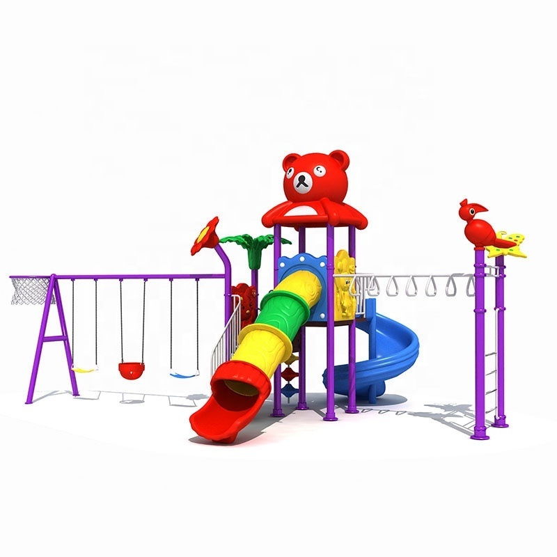 Factory sale outdoor playground equipment with children plastic slide 3 swing sets big toys for kids