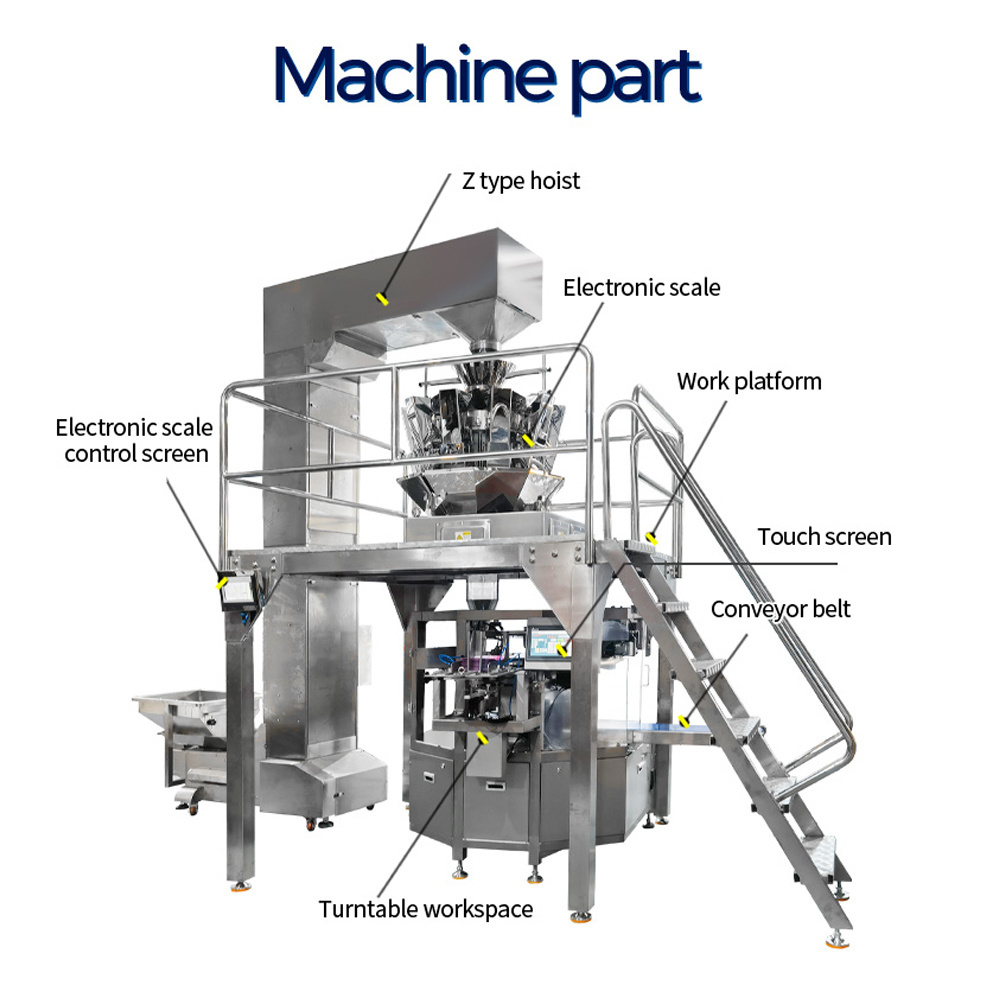 Multihead Weighing Coffee Bean Vacuum Valve Stand Up Bag Packing Machine Bean Rice Zipper Bag Packing Sealing Machine