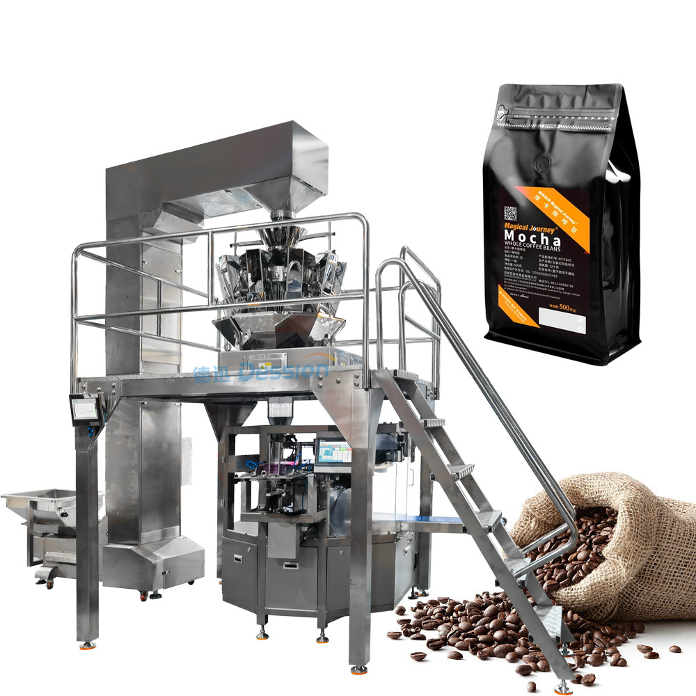 Multihead Weighing Coffee Bean Vacuum Valve Stand Up Bag Packing Machine Bean Rice Zipper Bag Packing Sealing Machine