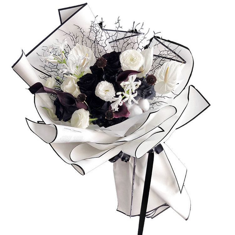 Black and white aristocratic jelly film border Han Su paper flowers wrapping paper