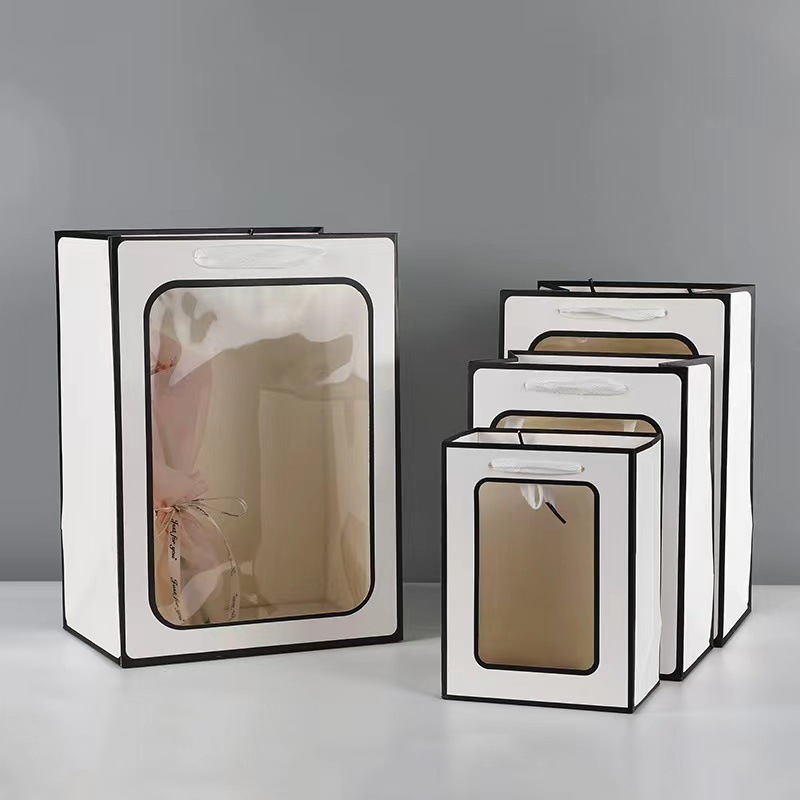 Fashionable Window Transparent Gift Bag Valentine's Day Paper Bag Flower Packaging Portable PVC Shopping Bag