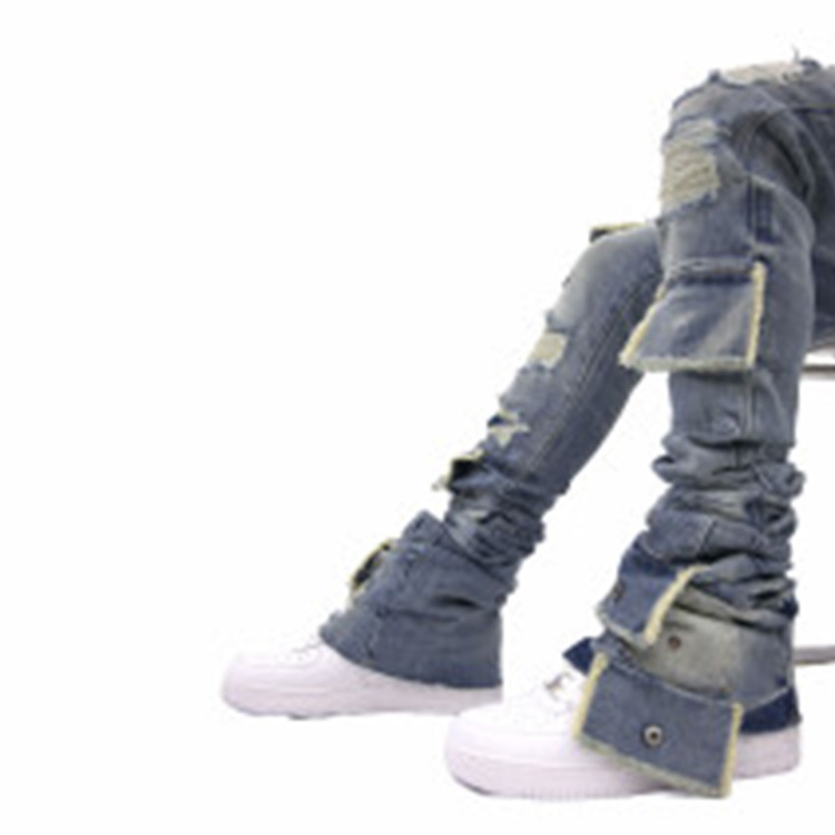 DiZNEW  Streetwear Manufacturer Custom Logo Ripped Distressed Cargo Denim Pants Y2K Skinny Jeans