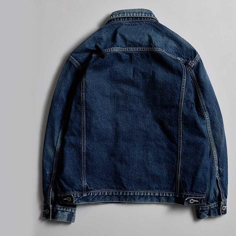 DIZNEW custom American retro blue oversized denim fabric jacket button opening brand casual jean jacket for men simple