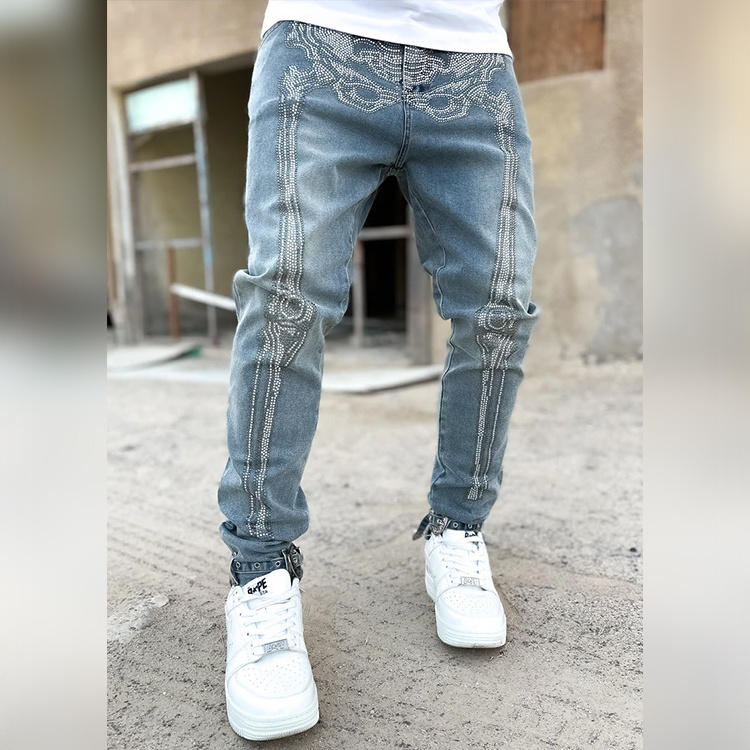 DiZNEW Custom Skinny Men Jeans Pants Stylish Rhinestone Jeans