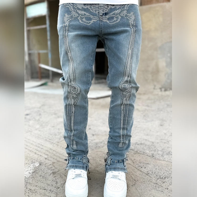 DiZNEW Custom Skinny Men Jeans Pants Stylish Rhinestone Jeans