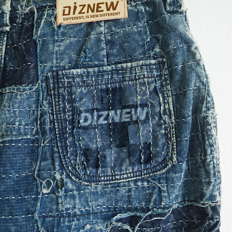 DIZNEW OEM bulk wholesale men's short jeans baggy blank custom printed logo washed denim shorts pants for men