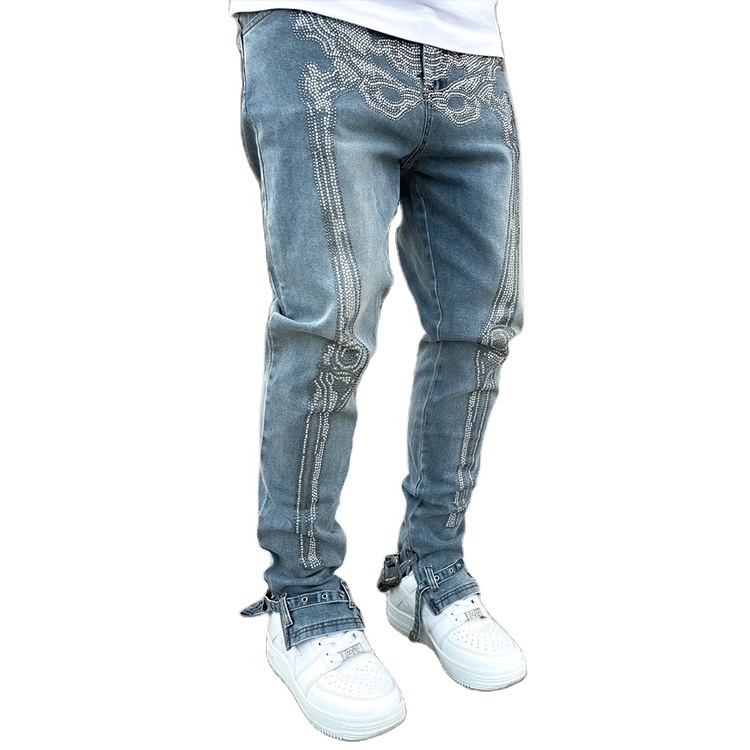 DiZNEW Custom Skinny Men Jeans Pants Stylish Rhinestone Jeans