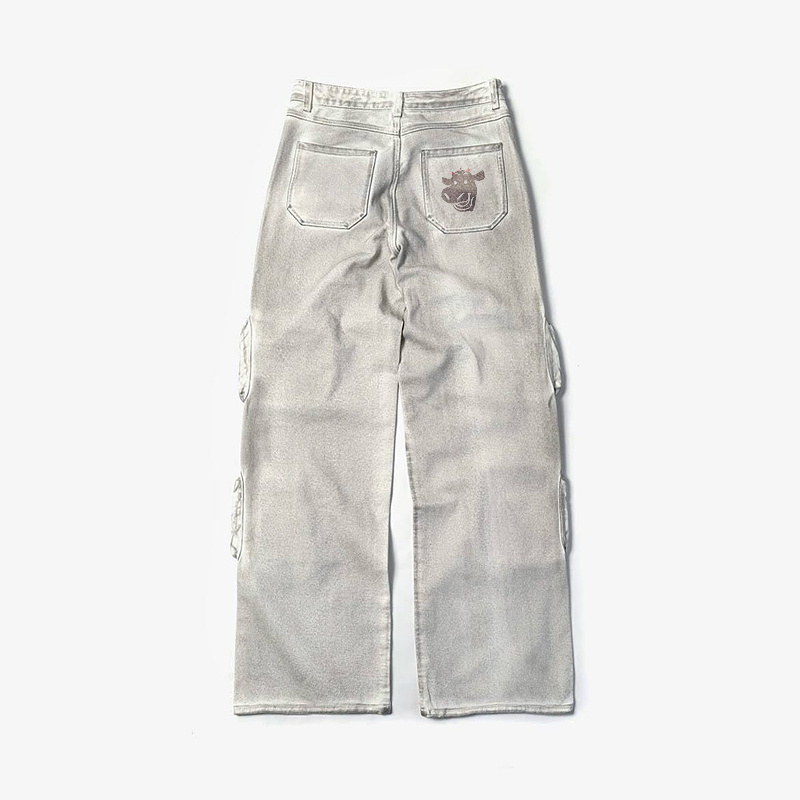 DIZNEW 2024 Spring trendy Beige White do old cargo pants High quality designer custom logo multi pocket pants men