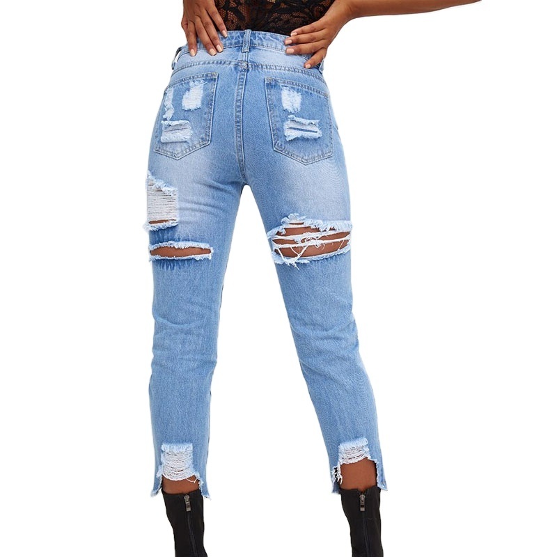 DiZNEW 2019 MID WASH EXTREME BACK DISTRESSED BUMP RIP SLIM LEG JEAN