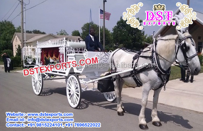 White Funeral Horse Carriage English Funeral Horse Drawn Buggy Carriage manufacturers