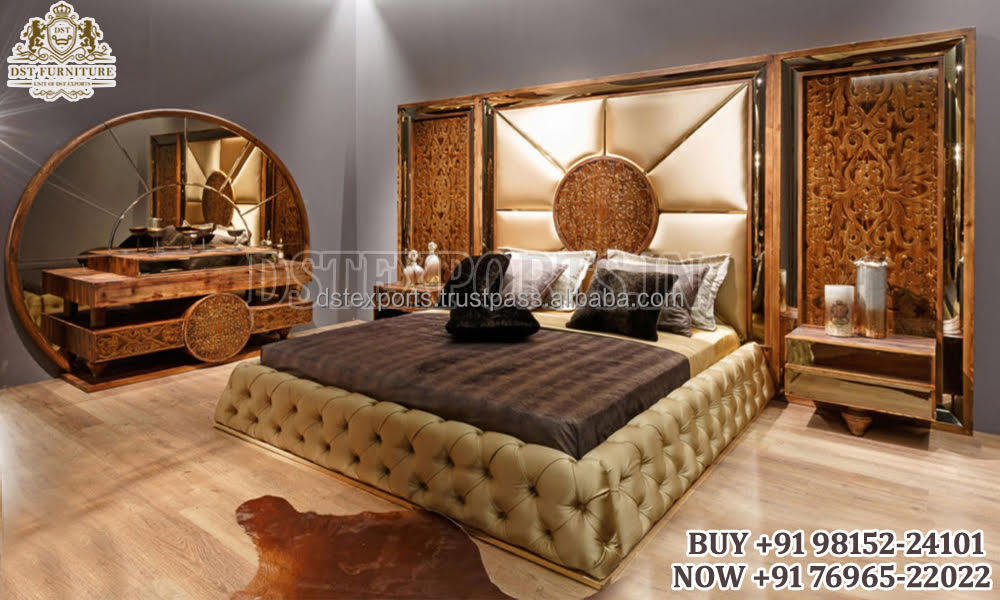 Royal King Size Canopy Bed for Grand Villa Exclusive Gold Finish King Bedroom furniture Grand Villa Queen Size Four Poster Bed