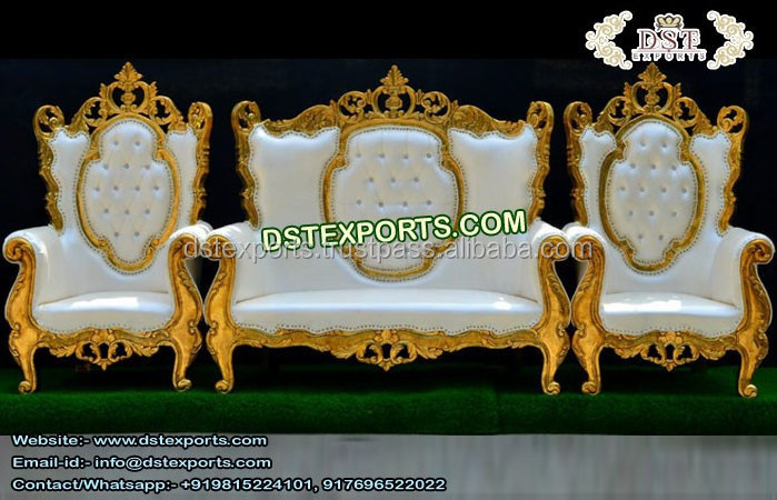 Indian Wedding Carved Gold Sofa Set Unique Design Wedding Sofa Set With Gold Carving Stylish Look Wedding Stage Furniture Set