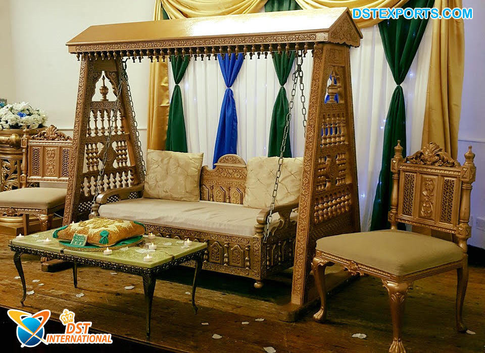 Indian Hand Carved Teak Wood Swing/Jhula Peacock Carved Swing For Home Furniture New Hand  Carved  Swing Indoor