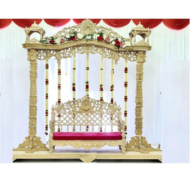 Antique Handmade Peacock Wedding Wooden Swings Indian Wedding Swing For Stage Peacock Carved Wedding Stage Wooden Swing