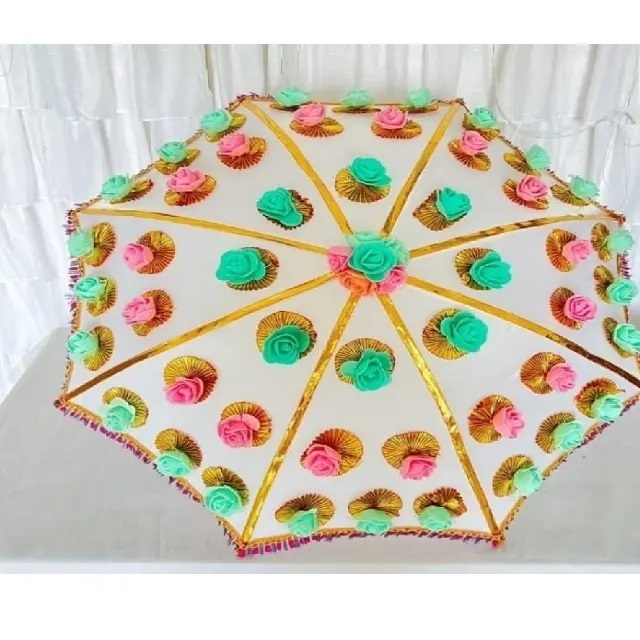 Flower Decorated White Umbrellas for Wedding Wholesale Embroidered Small Umbrellas For Wedding Wedding Decor Hand Craft Parasols