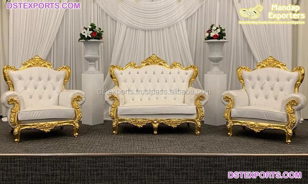 Luxurious Wedding Leather King Sofa Set Wholesale Wedding King Queen Throne Sofa Set  Wedding Occasion Throne Sofa With Chairs