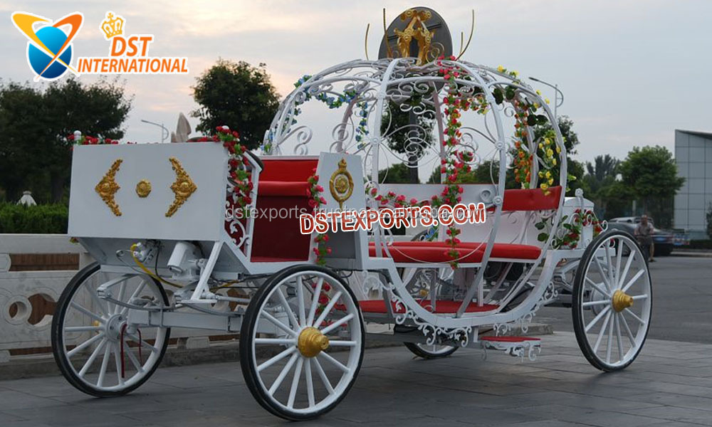 Floral Princess Pumpkin Horse Drawn Carriage White Cinderella Pumpkin Horse Carriage Modern Bride Entry Cinderella Carriage