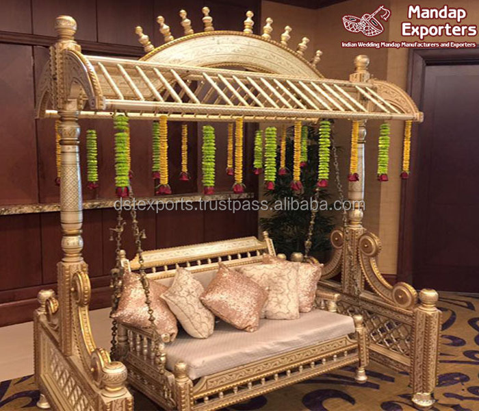 Traditional Teak Wood Swing For Home Indian Maharaja Carved Jhula Set Handcrafted Wooden Jhoola For Drawing Room