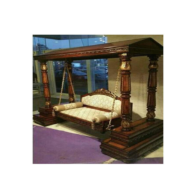 Traditional Teak Wood Swing For Home Indian Maharaja Carved Jhula Set Handcrafted Wooden Jhoola For Drawing Room