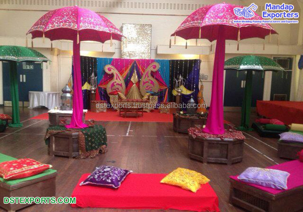 Mehndi Night Seating with Center Umbrella Turkish Theme Mehndi Decor Umbrellas Mehndi Sangeet Theme Decor Umbrellas