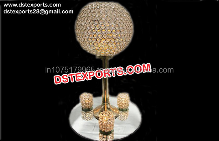 Globe Beautiful Metal Crystal Centerpiece Crystal Beaded Golden Center Piece  Tall Crystal Ball Center Piece For Wedding