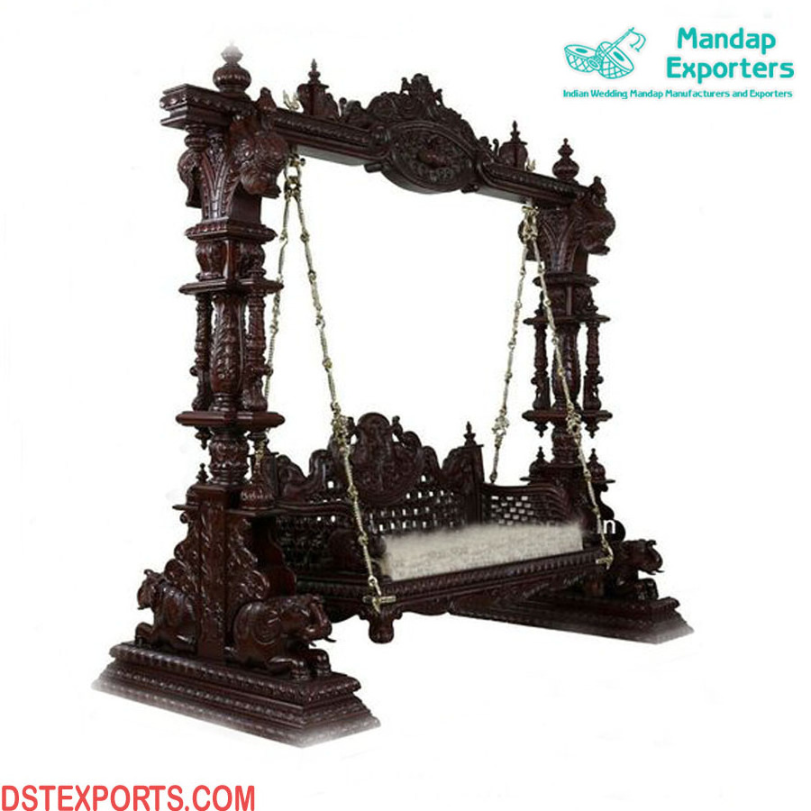 Indian Hand Carved Teak Wood Swing/Jhula Peacock Carved Swing For Home Furniture New Hand  Carved  Swing Indoor