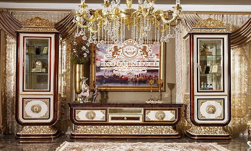 Classical Italian Carved TV Showcase For Living Room TV Cabinet For Living Room Furniture  French Style Luxurious  TV Cabinet