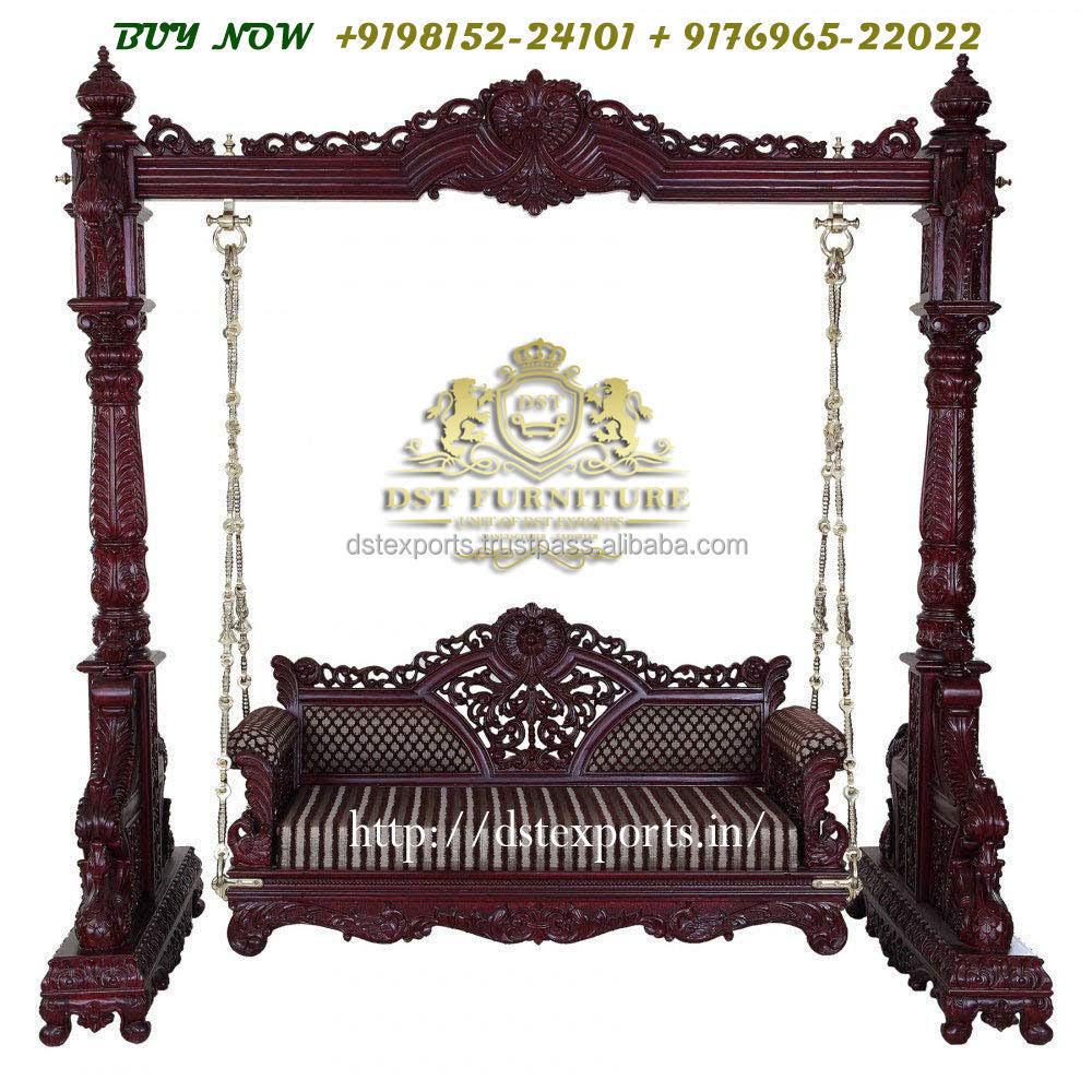 Exclusive Indian Handicraft Jhula for Living Room Designer Hand Carved Swing For Home Indian Teak Wood Living Room Swing