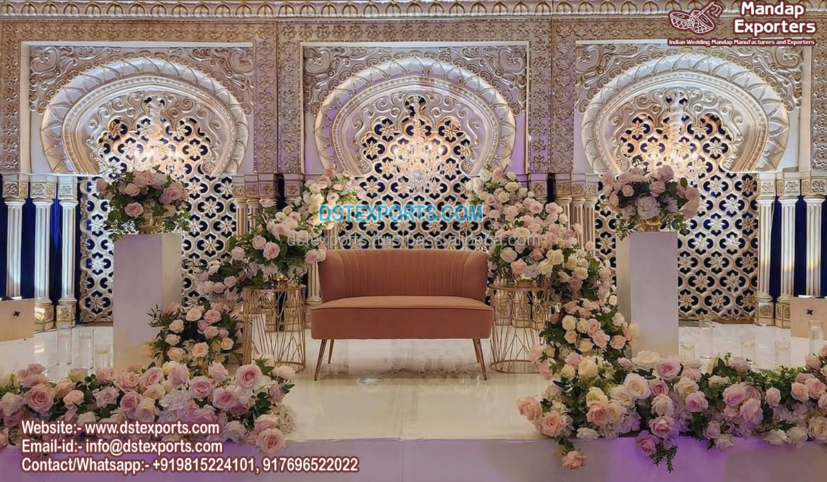 Contemporary Design Wedding Mandap Stage Frames White Wedding Backdrop Fiber Photo Frames Indian Wedding Stage Backdrops Sale