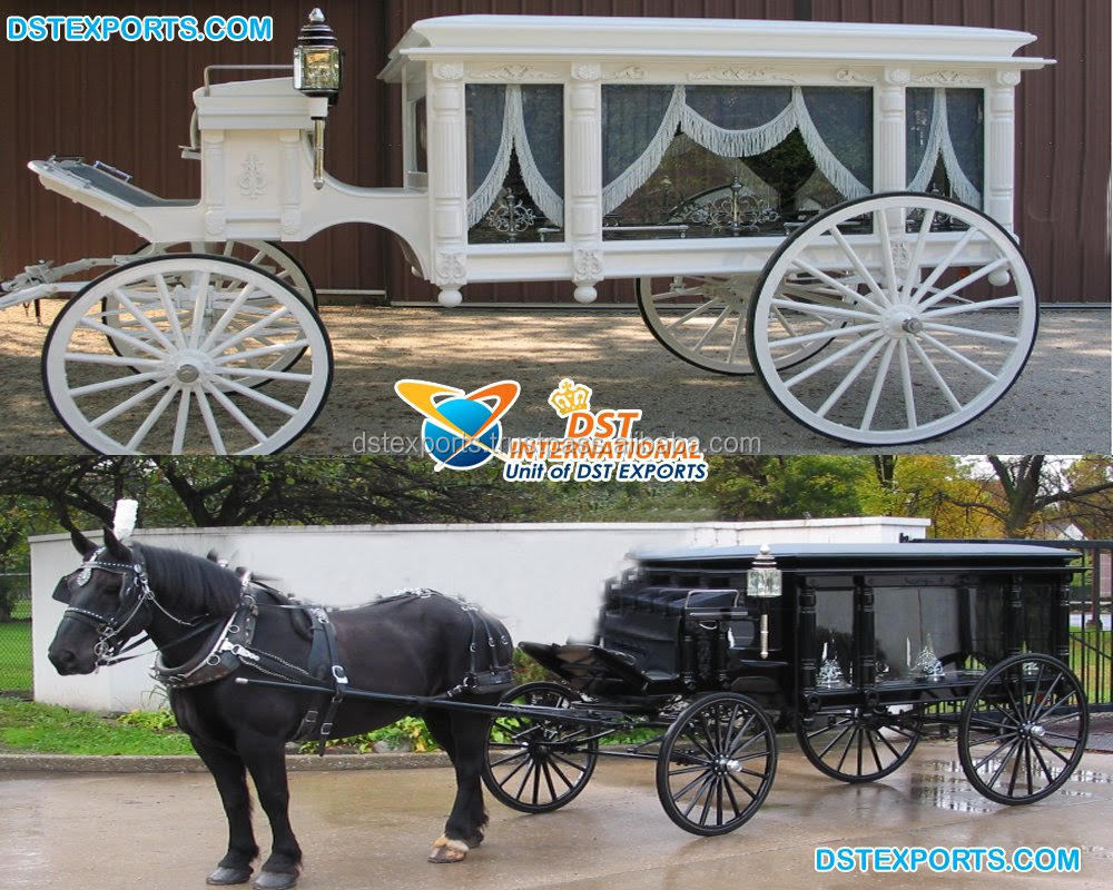 Modern White Horse Drawn Funeral Carriage Horse Drawn Hearse Carriage Services Traditional White Horse Driven Carriages For Sale