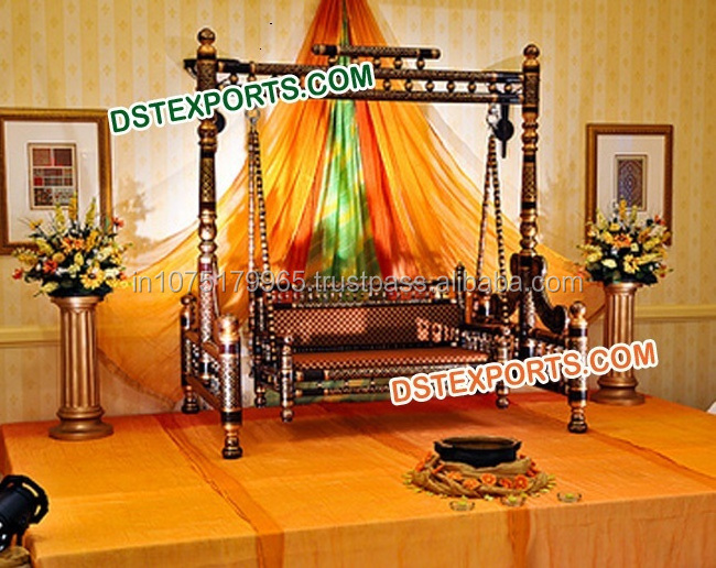 Wedding Wooden Peacock Sangeet Jhula Hand Made Wooden Peacock Swing Mehandi Stage Different Sankheda Swings Manufacturer