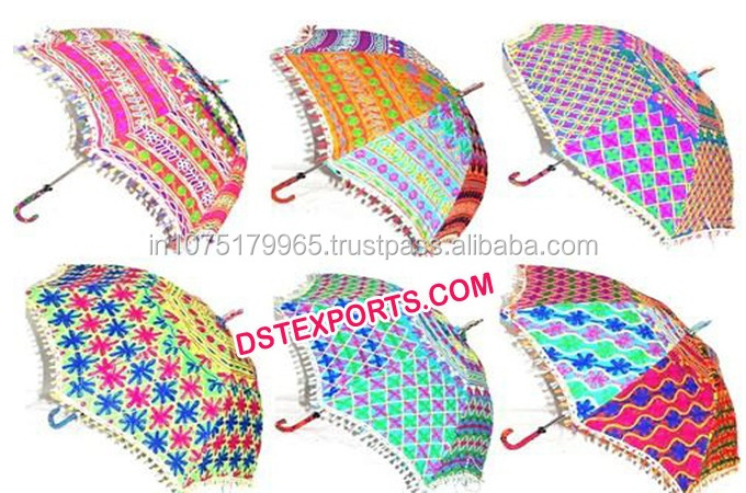 Embroidered Wedding Small Umbrella Colourful Wedding Embroidered Umbrellas Mehandi Night Stage Wedding Umbrellas