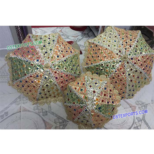 Embroidered Wedding Small Umbrella Colourful Wedding Embroidered Umbrellas Mehandi Night Stage Wedding Umbrellas