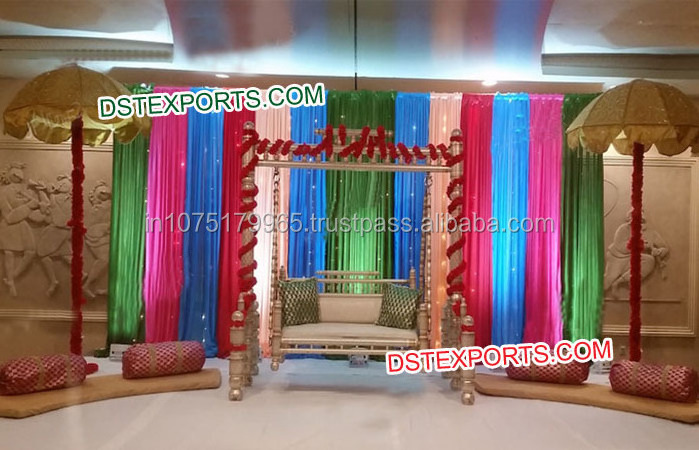 Indian Wedding Stage Swing Antique Style Wedding Wooden Swing Modern Design Wedding Swing With Chairs