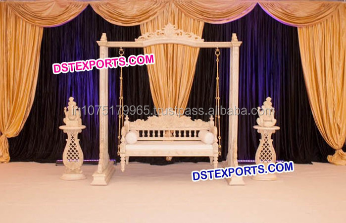 Indian Wedding Stage Swing Antique Style Wedding Wooden Swing Modern Design Wedding Swing With Chairs