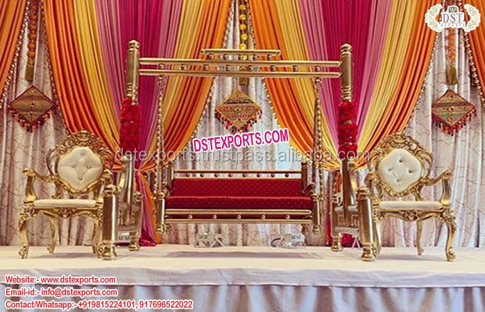 Gujrati Wedding Sangeet Stage Peacock Swing/Jhula Royal Wooden Handicraft Wedding Peacock Swing Indian Wedding Wooden Swing