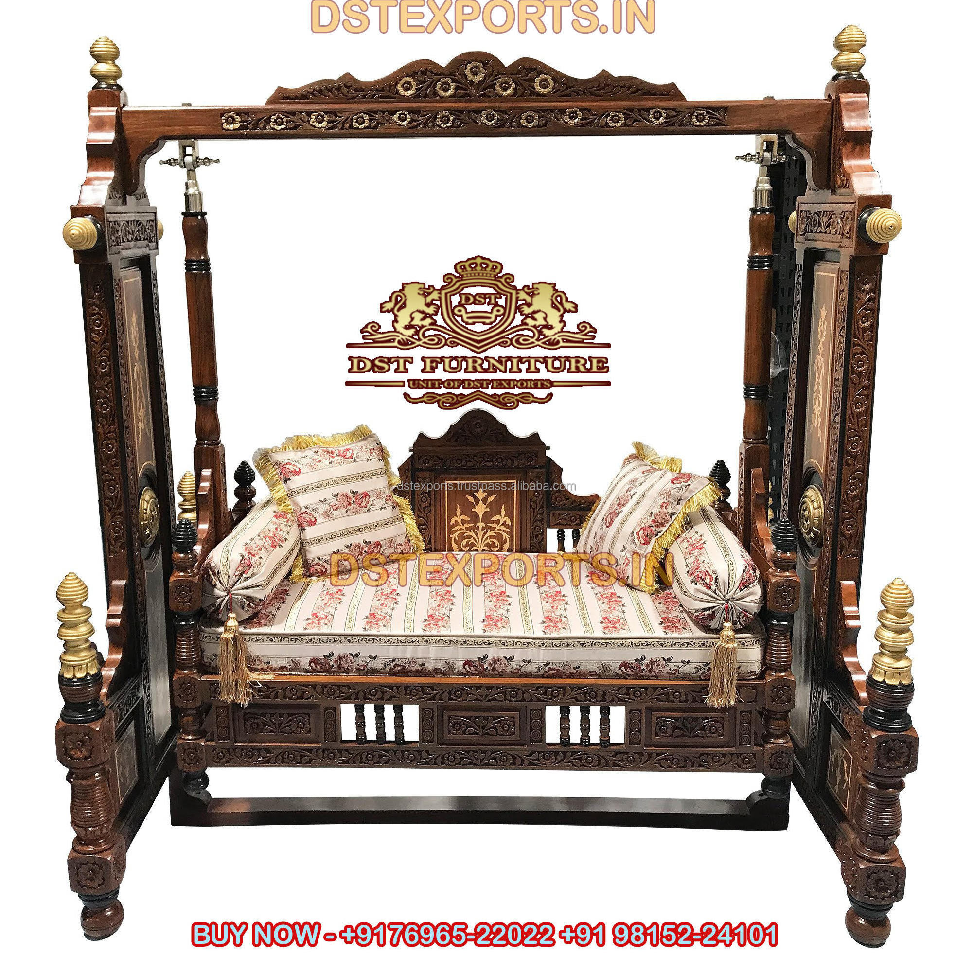 Exclusive Indian Handicraft Jhula for Living Room Designer Hand Carved Swing For Home Indian Teak Wood Living Room Swing