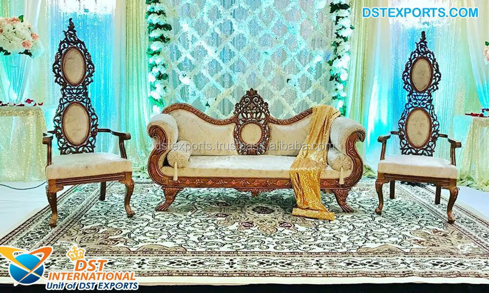 Luxurious Wedding Leather King Sofa Set Wholesale Wedding King Queen Throne Sofa Set  Wedding Occasion Throne Sofa With Chairs