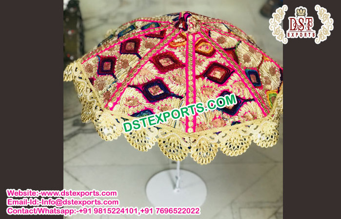 Punjabi Bridal Entry Phulkari Umbrella Wedding Hand made Phulkari Umbrellas Indian Wedding Chattar Parsols Manufacturer