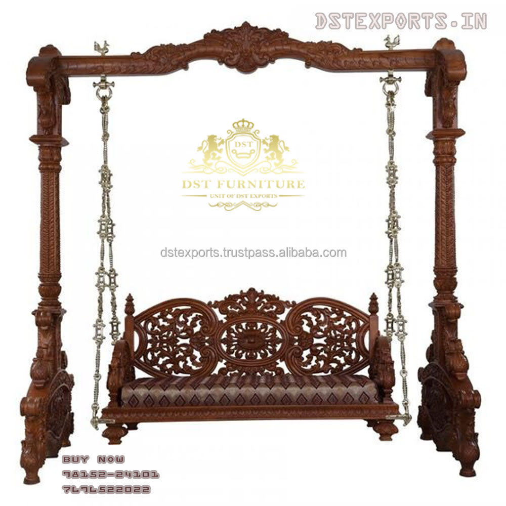 Exclusive Indian Handicraft Jhula for Living Room Designer Hand Carved Swing For Home Indian Teak Wood Living Room Swing