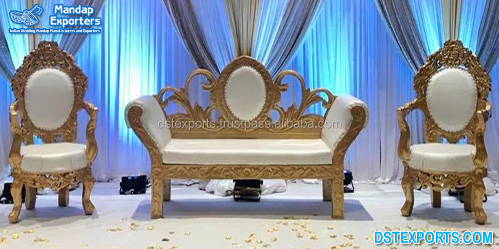 Luxurious Wedding Leather King Sofa Set Wholesale Wedding King Queen Throne Sofa Set  Wedding Occasion Throne Sofa With Chairs