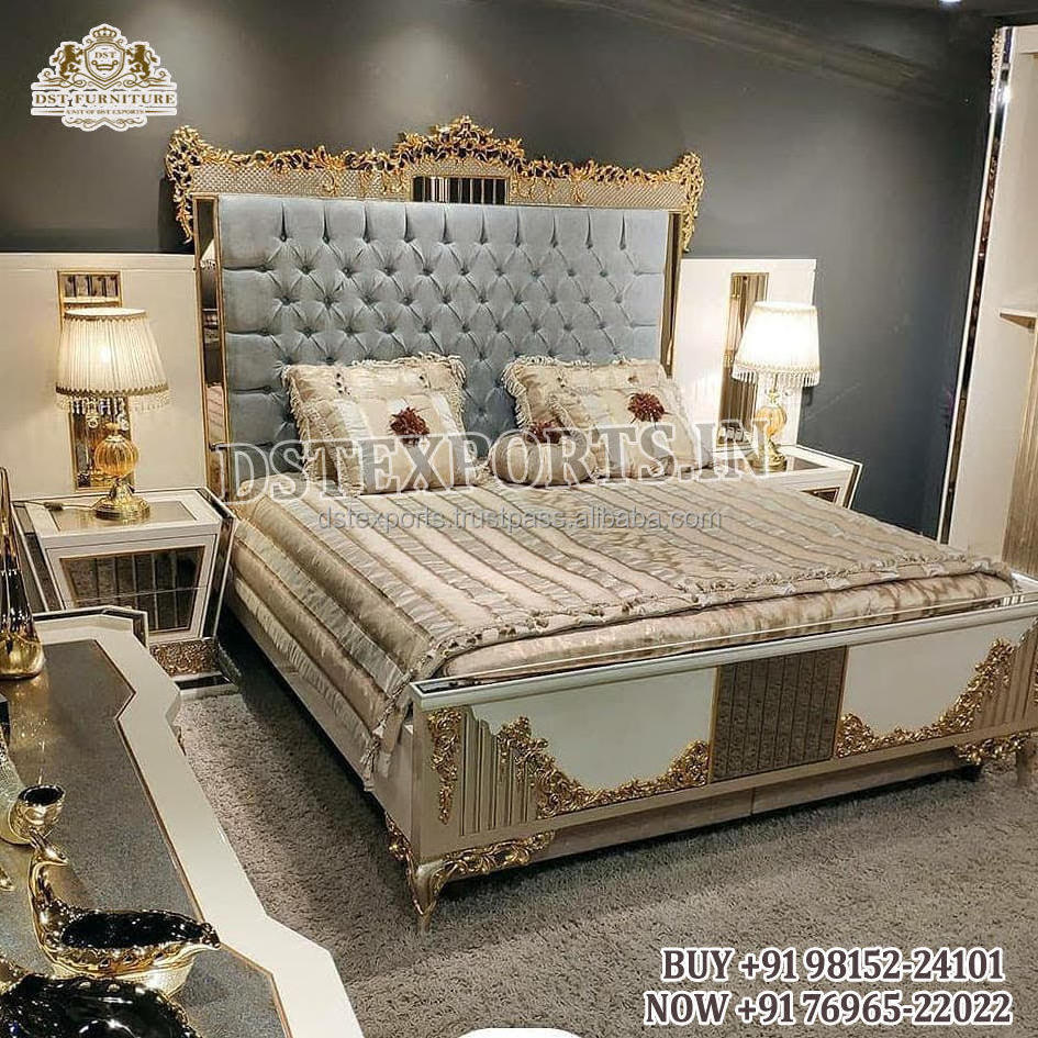 Modern Master Room Bedroom Furniture Set Classic Teak Wood Bedroom Furniture Set European Theme Hand Carved Bed