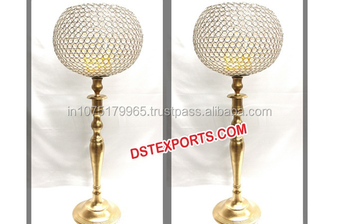 Globe Beautiful Metal Crystal Centerpiece Crystal Beaded Golden Center Piece  Tall Crystal Ball Center Piece For Wedding