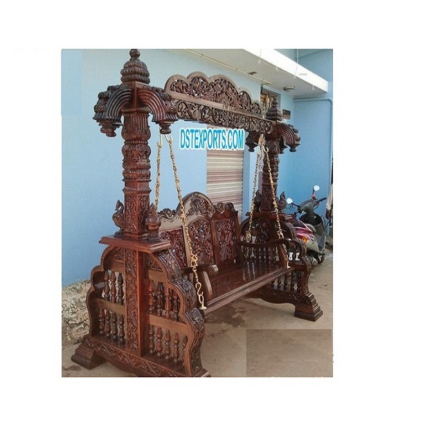 Indian Hand Carved Teak Wood Swing/Jhula Peacock Carved Swing For Home Furniture New Hand  Carved  Swing Indoor