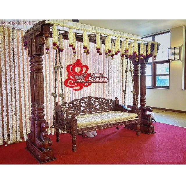 Indian Engagement Ceremony Swing For Couple Latest Oonjal  For Bridal Mehndi Seating Traditional Design Peacock Swing